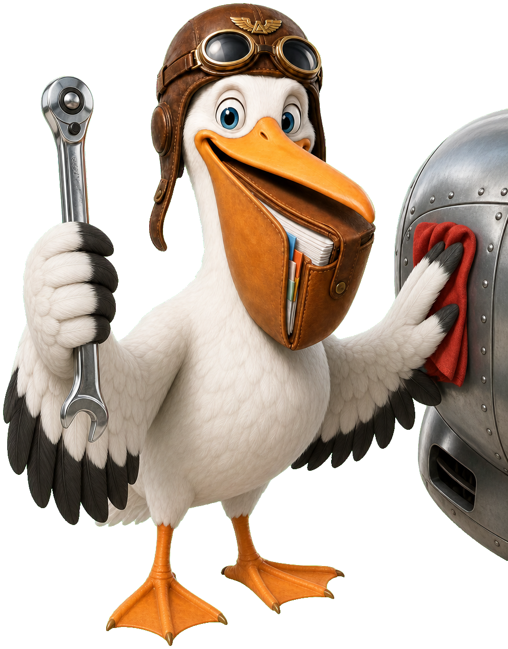 Logny — AMS pelican mascot with wrench