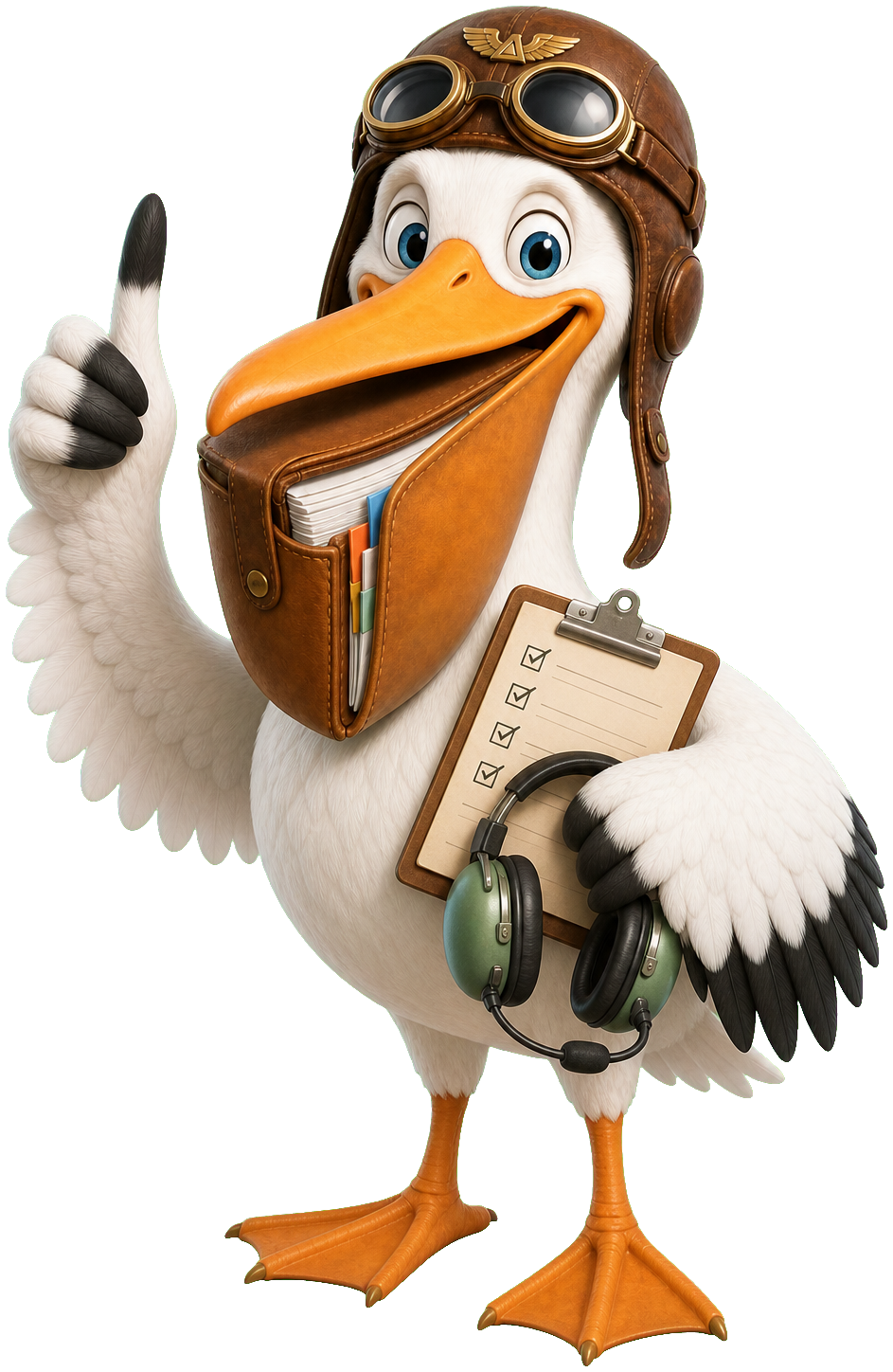Logny — AMS pelican mascot as student pilot